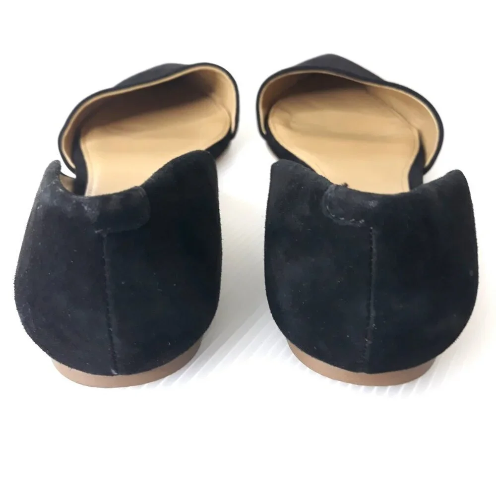 J. Crew Factory Black Suede Leather d'Orsay Flats 9 Pointed Toe